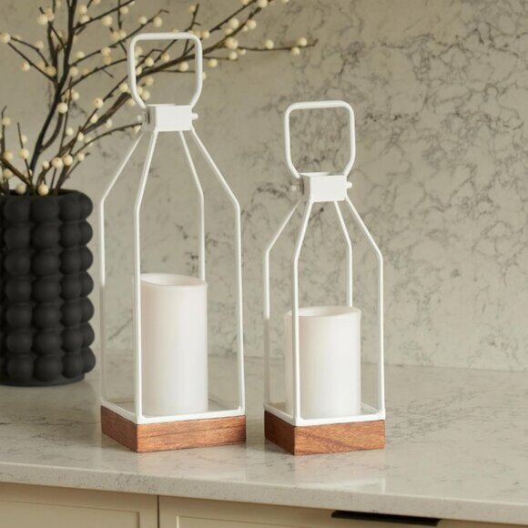 New Set of 2 Decorative White Modern Lantern for Home or Office Decor